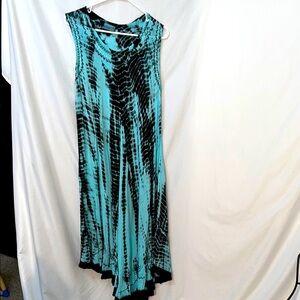 India Boutique Womens Tie Dye Blue & Black Summer Coverup Dress One Size
